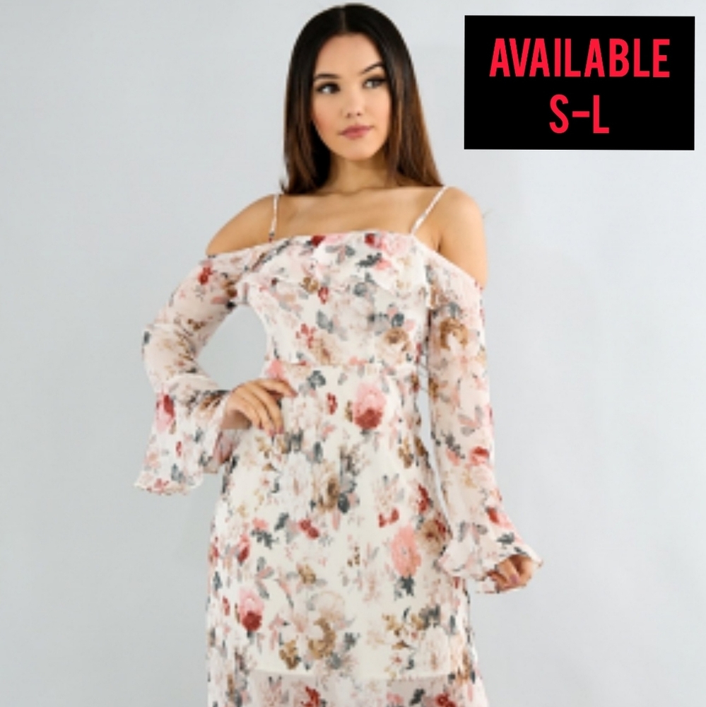 Floral Long Maxi Off Shoulder Long Sleeves Dress